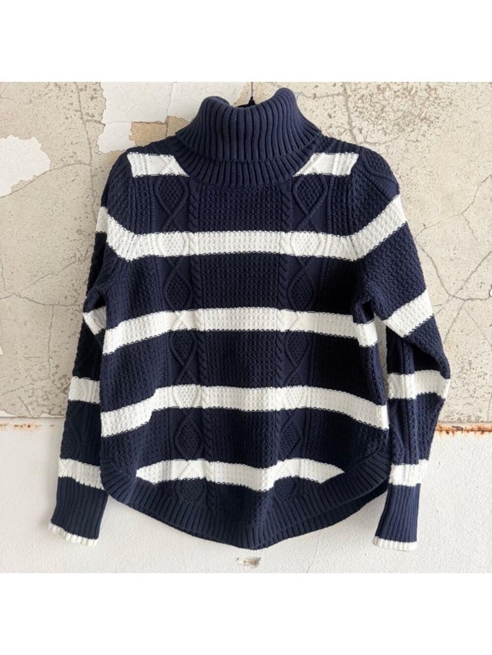 GAP Navy & White Striped Turtleneck Cable Knit Sweater